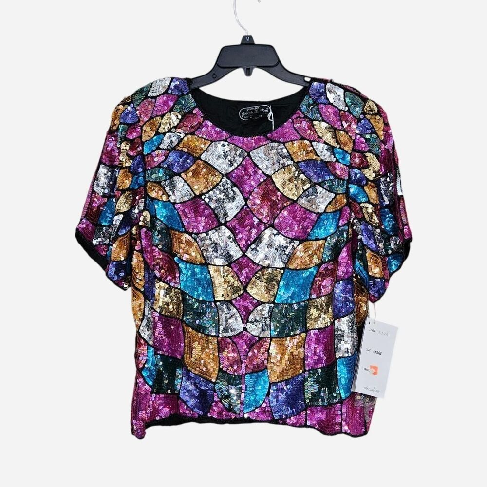 80s boho indie sleaze silk sequin scales top deadstock